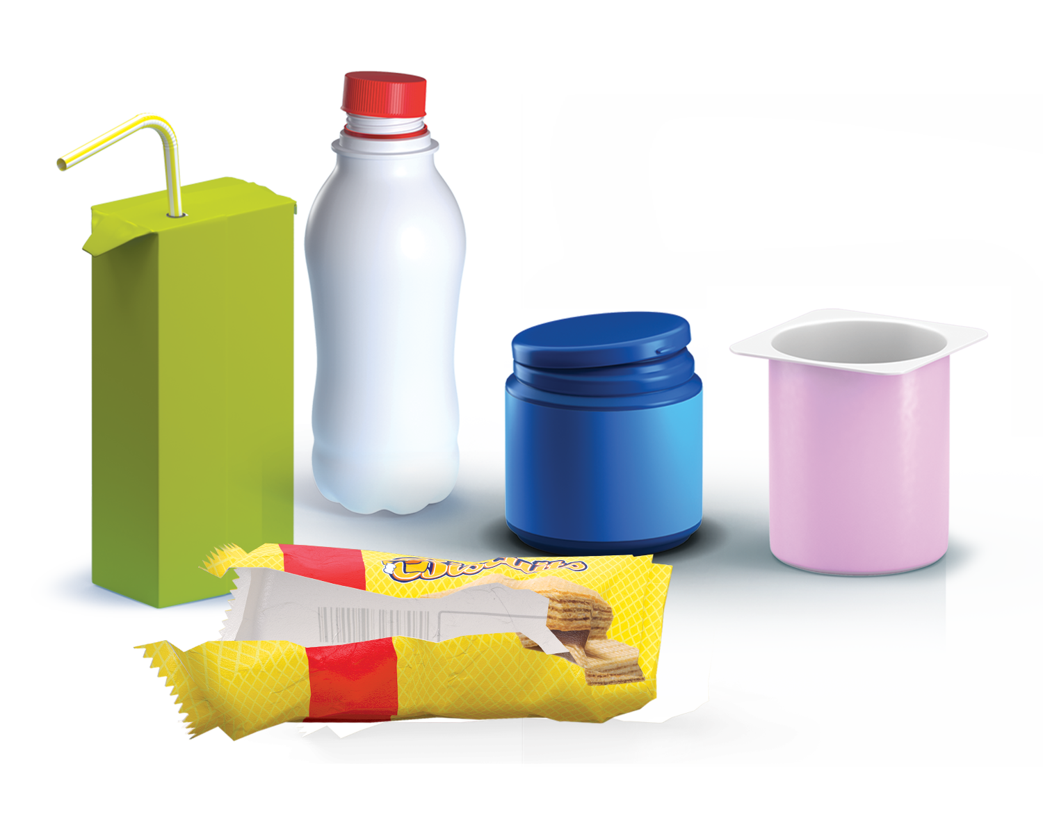 Drankbrikje, plastic papiertje van een koekje, ... allemaal PMD!